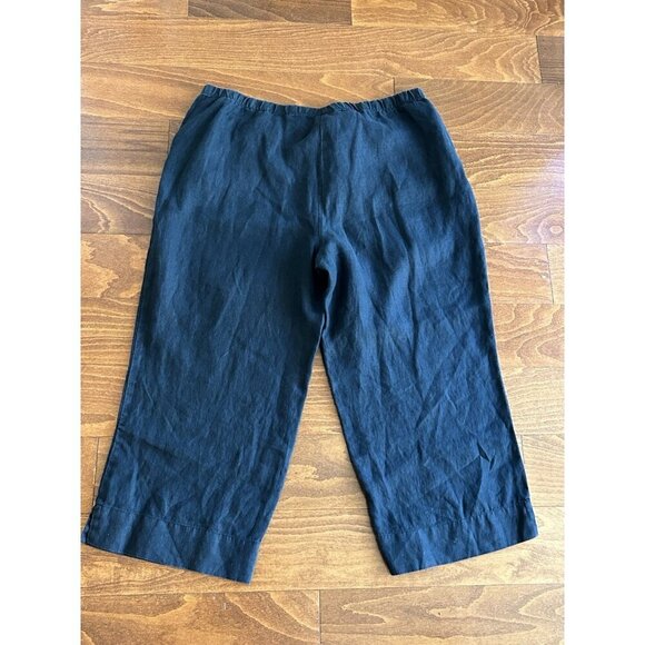 J. Jill Love Linen Pure Linen Wide Leg Crop Pullon Pants Black Lagenlook Plus 1X - Picture 6 of 6